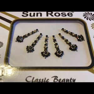 6 Premium Black long Forehead Self Adhesive Bindis